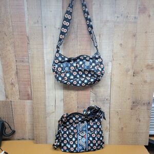 Vera Bradley Crossbody Bag Owl Floral Print Black Blue Red Adjustable Strap